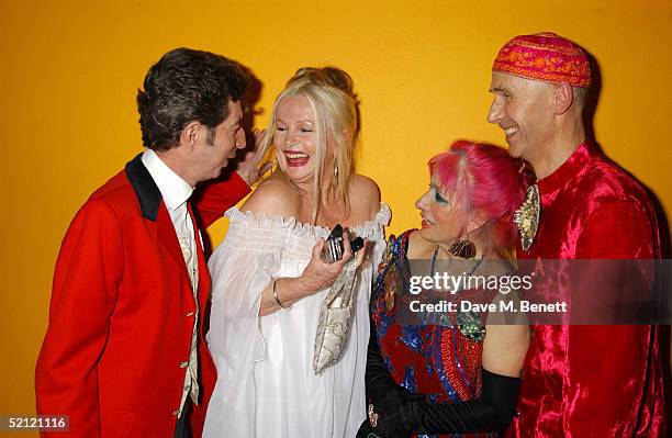 Dougie Field, artist Jibby Beane, fashion designer Zandra Rhodes and artist Andrew Logan attend the "Zandra Rhodes: A Lifelong Love Affair With...