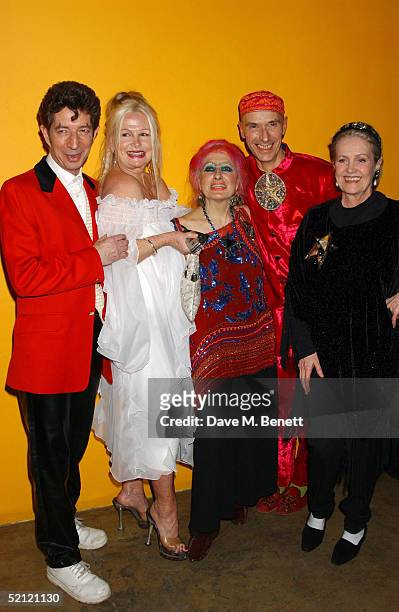 Dougie Field, artist Jibby Beane, fashion designer Zandra Rhodes, artist Andrew Logan and Ulla Olson attend the "Zandra Rhodes: A Lifelong Love...