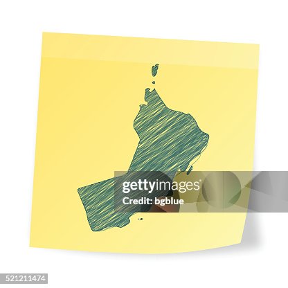 Oman map on sticky note with scribble effect Oman map on sticky note with scribble effect