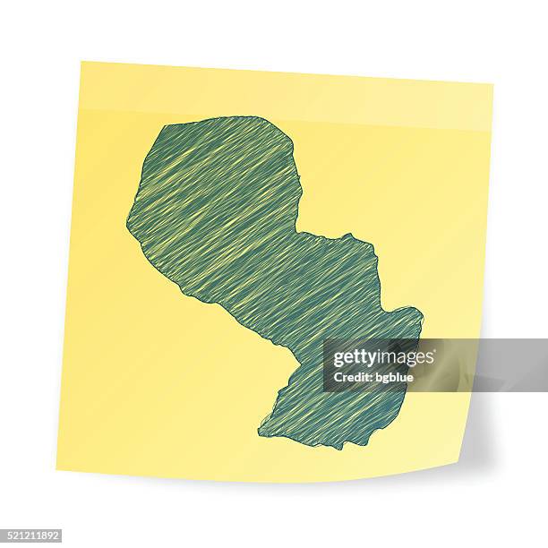 paraguay map on sticky note with scribble effect - yellow post it note white background stock illustrations