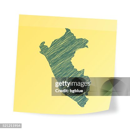 Peru map on sticky note with scribble effect Peru map on sticky note with scribble effect