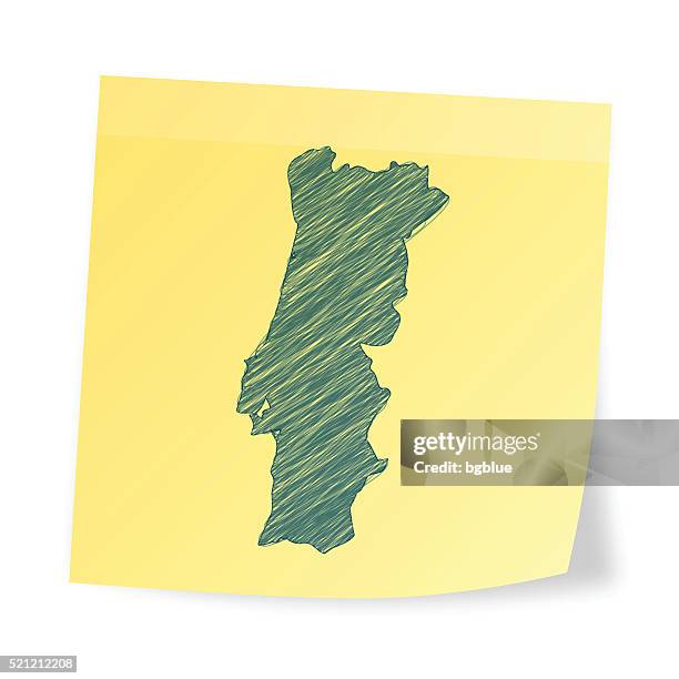 portugal map on sticky note with scribble effect - lisbon stock illustrations