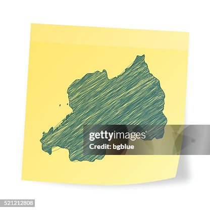 Rwanda map on sticky note with scribble effect Rwanda map on sticky note with scribble effect