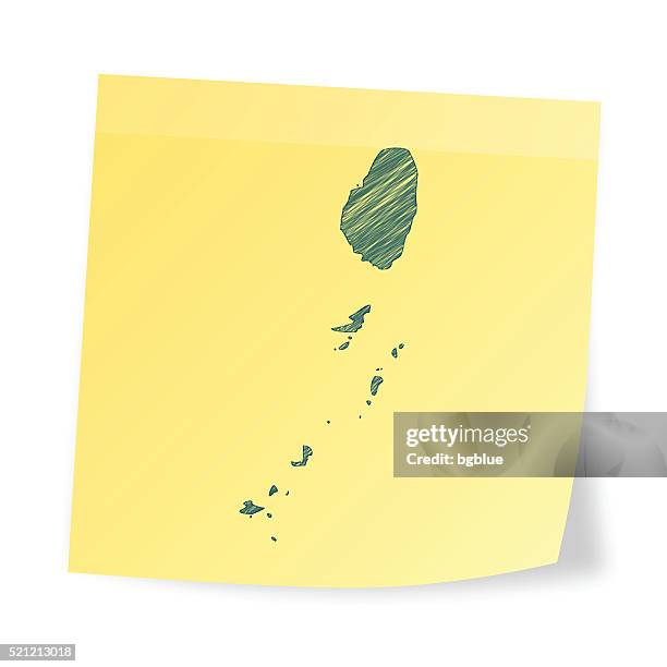 saint vincent and the grenadines map, sticky note, scribble effect - tobago cays grenadines stock illustrations