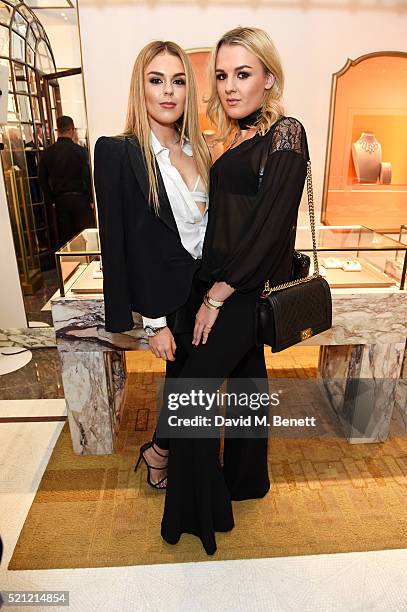 Tallia Storm and Tessie Hartmann attend the Bulgari flagship store reopening on New Bond Street on April 14, 2016 in London, England.