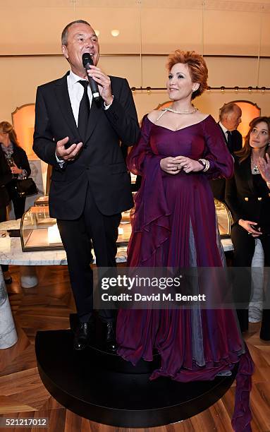 Bulgari CEO Jean Christophe Babin and Carmen Giannattasio, wearing Bulgari jewellery, attend the Bulgari flagship store reopening on New Bond Street...