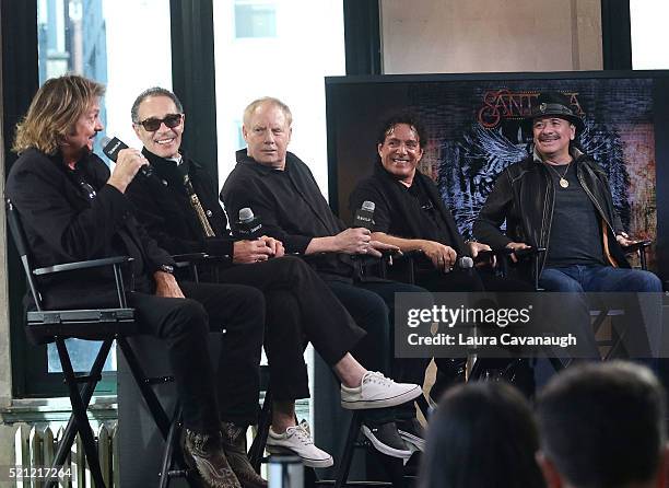 Gregg Rolie, Michael Carabello, Michael Schrieve, Neal Schon and Carlos Santana attend AOL Build Speaker Series to discuss "Santana IV" at AOL...