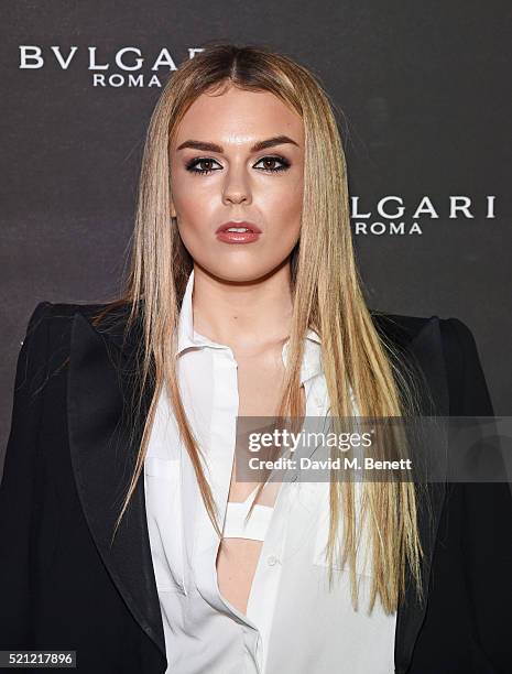 Tallia Storm arrives at the Bulgari flagship store reopening on New Bond Street on April 14, 2016 in London, England.