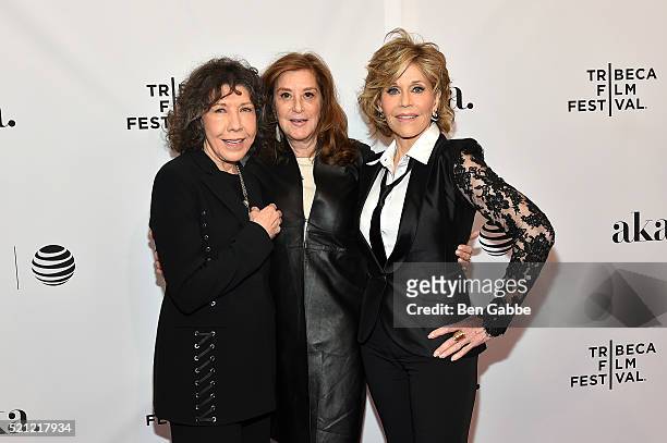 Lily Tomlin; Paula Weinstein and Jane Fonda attends the Tribeca Tune In: "Grace And Frankie" - 2016 Tribeca Film Festival at SVA Theatre 1 on April...