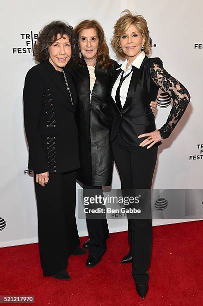 Lily Tomlin; Paula Weinstein and Jane Fonda attends the Tribeca Tune In: "Grace And Frankie" - 2016 Tribeca Film Festival at SVA Theatre 1 on April...