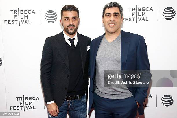 David Villa and Claudio Reyna attend the "Win!" Premiere during 2016 Tribeca Film Festival at Regal Battery Park Cinemas on April 14, 2016 in New...