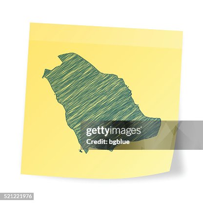 Saudi Arabia map on sticky note with scribble effect Saudi Arabia map on sticky note with scribble effect