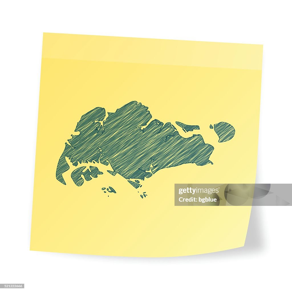 Singapore map on sticky note with scribble effect