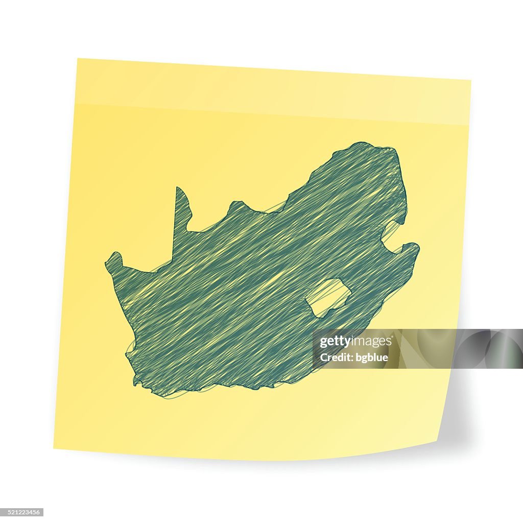 South Africa map on sticky note with scribble effect