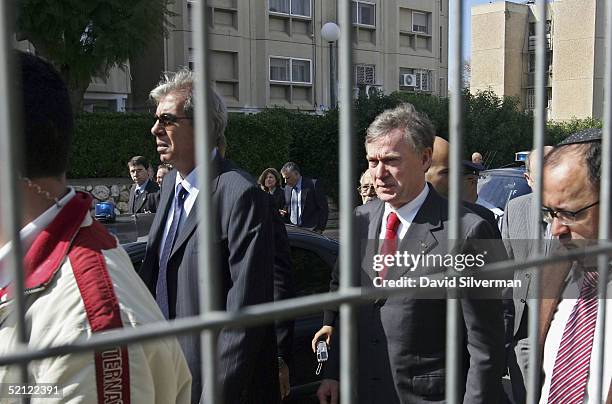 German President Horst Koehler accompanies local mayor Eli Moyal to the scene of a fatal Palestinian Qassam rocket attack next to a Jewish...