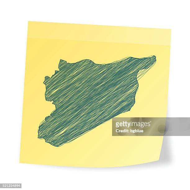 syria map on sticky note with scribble effect - damaskus stock illustrations