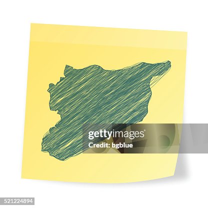 Syria map on sticky note with scribble effect Syria map on sticky note with scribble effect