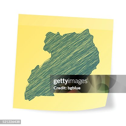 Uganda map on sticky note with scribble effect Uganda map on sticky note with scribble effect