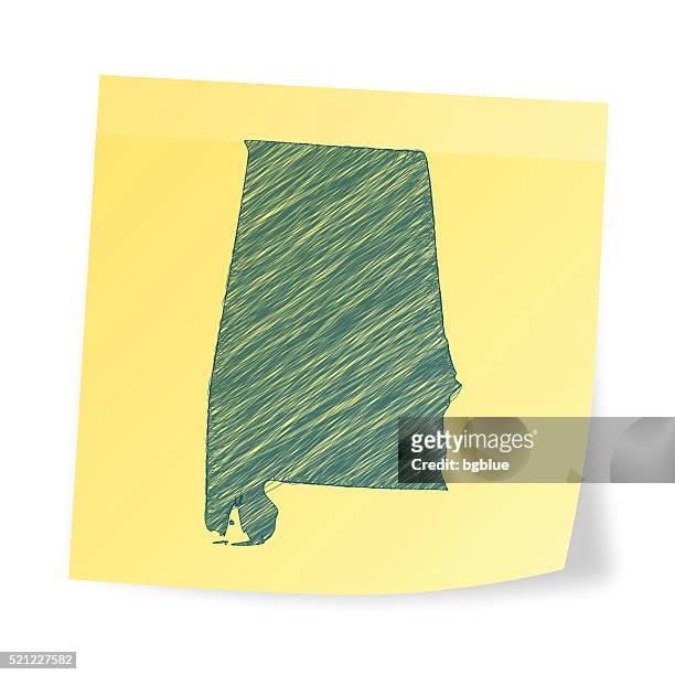 alabama map on sticky note with scribble effect - birmingham alabama stock illustrations