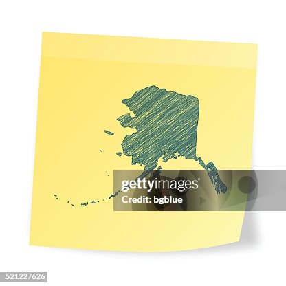 Alaska map on sticky note with scribble effect Alaska map on sticky note with scribble effect
