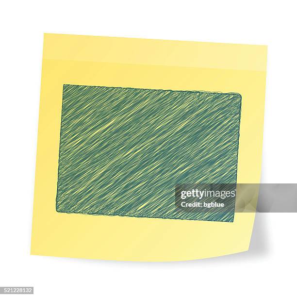 colorado map on sticky note with scribble effect - yellow post it notes white background stock illustrations
