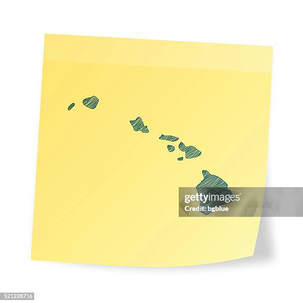 hawaii map on sticky note with scribble effect - honolulu stock illustrations