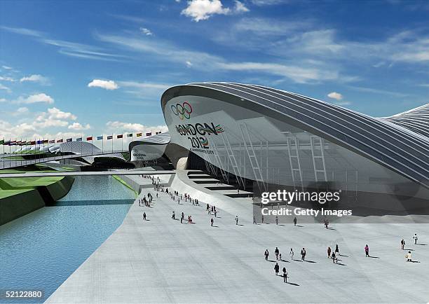 In this handout image from London 2012 Ltd the design of London's first new Olympic venue is seen, revealing a state-of-the-art Aquatics Centre with...