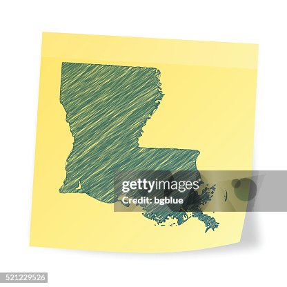 Louisiana map on sticky note with scribble effect Louisiana map on sticky note with scribble effect