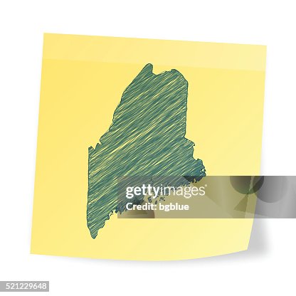 Maine map on sticky note with scribble effect Maine map on sticky note with scribble effect