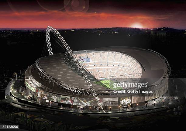 In this artists impression handout image from London 2012 Ltd the new Wembley Stadium, which would host the finals of the Olympic football...