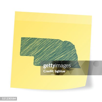 Nebraska map on sticky note with scribble effect Nebraska map on sticky note with scribble effect