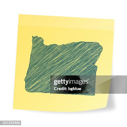 Oregon map on sticky note with scribble effect Oregon map on sticky note with scribble effect