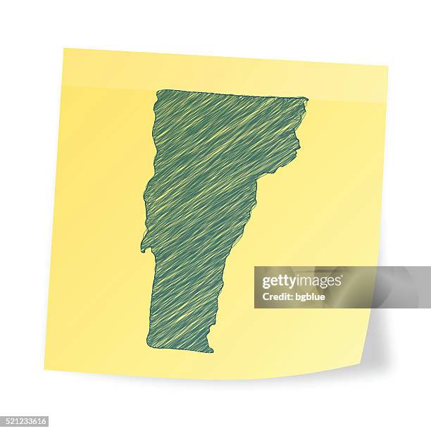 vermont map on sticky note with scribble effect - yellow post it notes stock illustrations