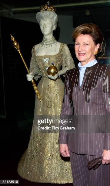 Queen Sonja of Norway attending the 'Style and Splendour Queen Maud of Norway's Wardrobe 1896-1938' exhibition at the Victoria and Albert Museum...