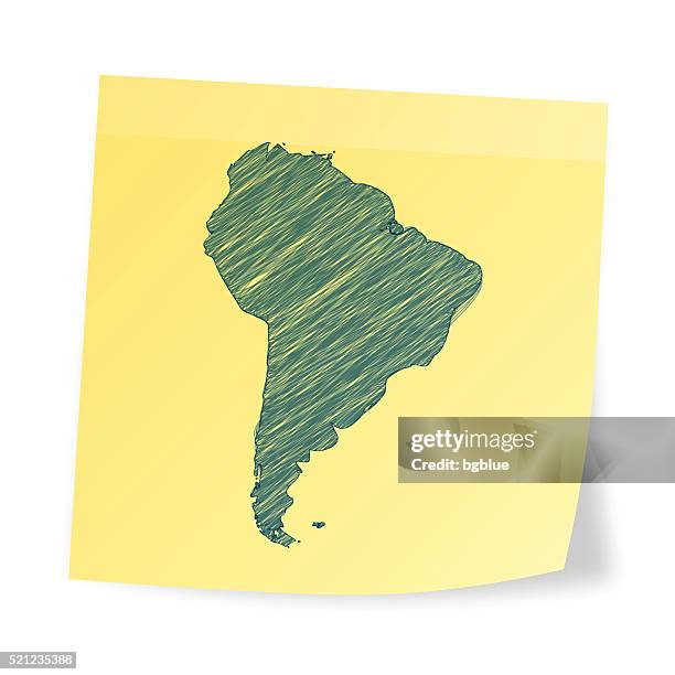 south america map on sticky note with scribble effect - yellow post it notes stock illustrations
