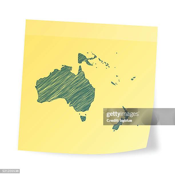 oceania map on sticky note with scribble effect - samoa stock illustrations