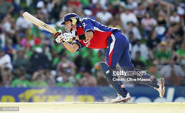 Kevin Pietersen of England on his way to a century during the second one day international match between South Africa and England at Goodyear Park on...