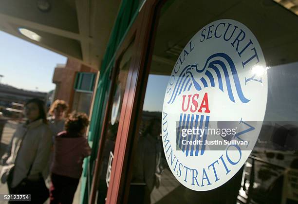 People line up outside of the Social Security Administration office February 2, 2005 in San Francisco, California. With an eye on his legacy at the...