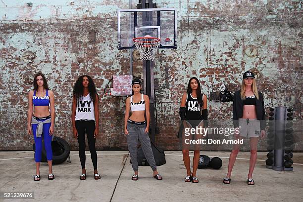 Models showcase designs during the Australian launch of Ivy Park at Carriageworks on April 15, 2016 in Sydney, Australia.