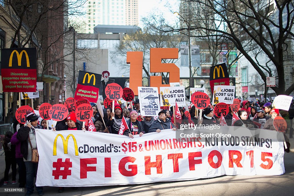 Low-Wage Workers Strike And Rally For $15 Wage In Chicago