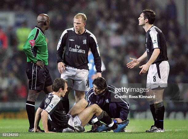 Arjen Robben of Chelsea receives treatment during the Barclays Premiership match between Blackburn Rovers and Chelsea at Ewood Park on February 2,...