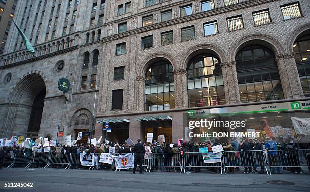 Protesters gather near Grand Central Station to protest against US Republican presidential candidate Donald Trump who was attending a New York GOP...