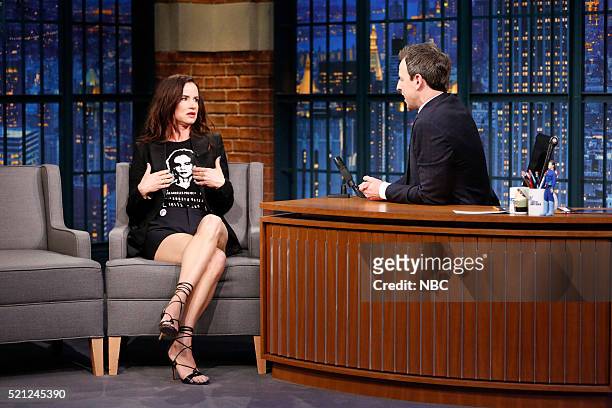 Episode 357 -- Pictured: Actress Juliette Lewis during an interview with host Seth Meyers on April 14, 2016 --