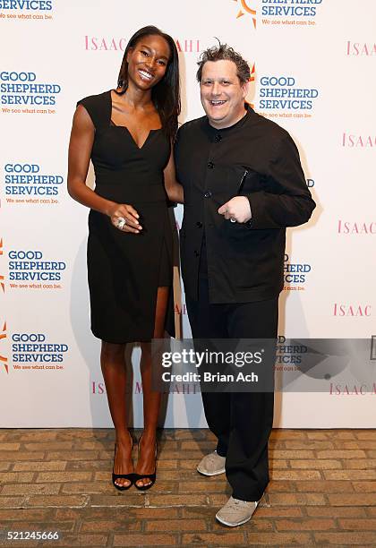 Model Damaris Lewis and host Isaac Mizrahi arrive at Good Shepherd Services Spring Party 2016 hosted by Isaac Mizrahi at Highline Stages on April 14,...