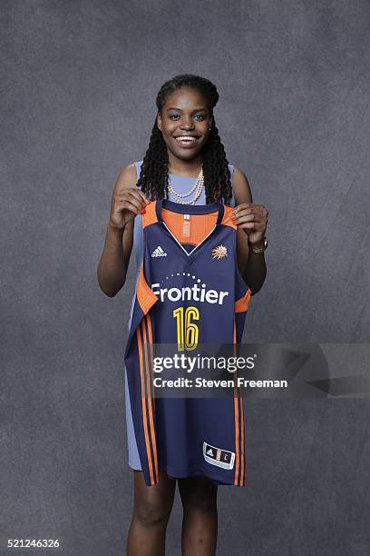 The number six overall pick by the Los Angeles Sparks and later traded to the Connecticut Sun Jonquel Jones poses for a portrait during the 2016 WNBA...