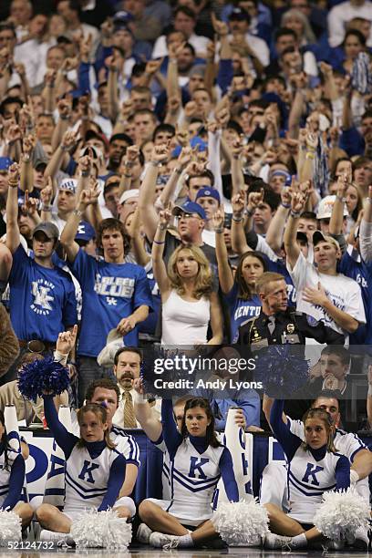 Cheerleaders and fans of the Kentucky Wildcats support their team during the game against the Kansas Jayhawks on January 9, 2005 at Rupp Arena in...