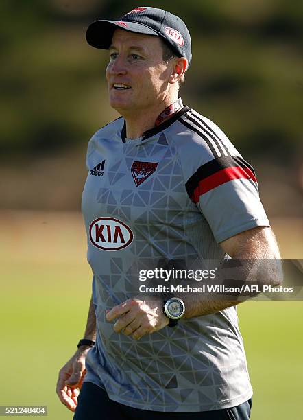 John Worsfold, Senior Coach of the Bombers in action during an Essendon Bombers AFL training session at True Value Solar Centre on April 15, 2016 in...
