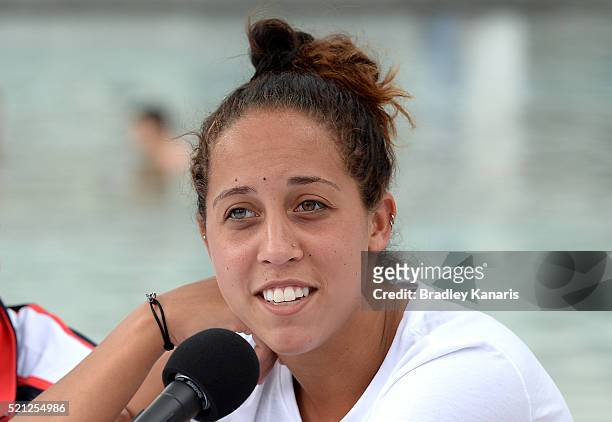 Madison Keys speaks during the Fed Cup press conference at Southbank on April 15, 2016 in Brisbane, Australia.