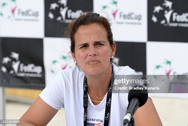 Mary Joe Fernandez speaks during the Fed Cup press conference at Southbank on April 15, 2016 in Brisbane, Australia.