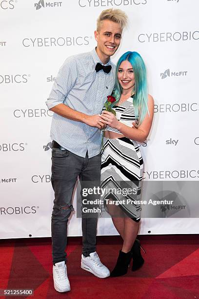 Julian Classen and Bianca 'Bibi' Heinicke attends the 'World of Cyberobics' presentation on April 14, 2016 in Berlin, Germany.